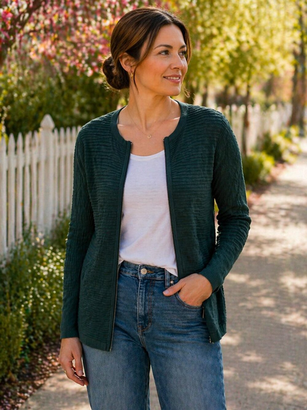 Croft & Barrow Green Ribbed Zip-Up Women's Cardigan Sweater Small